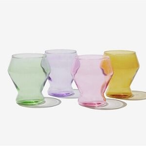 YIELD Millennium 4 Piece Multicolor  Stemless Glassware 10oz Geometric Shape NIB